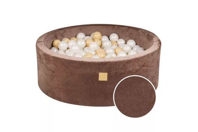 MeowBaby® Ronde Droge Ballenbad 7cm voor Baby, 90x30cm/200 ballen, Velours Corduroy, Chocolade